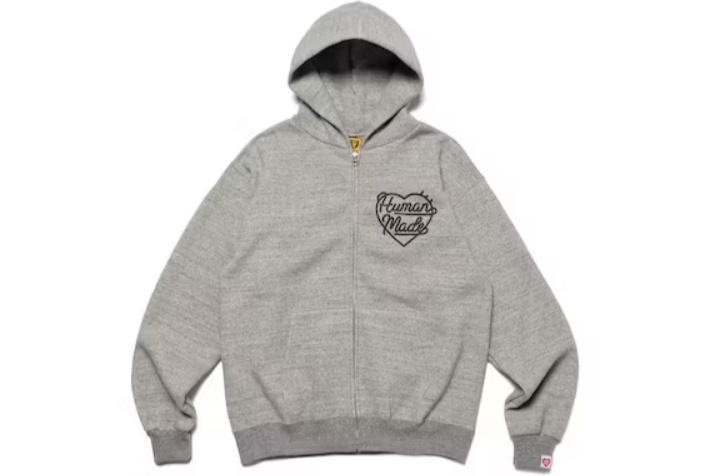 Human Made FW22 Heart Zip-Up Grey Sweat Hoodie